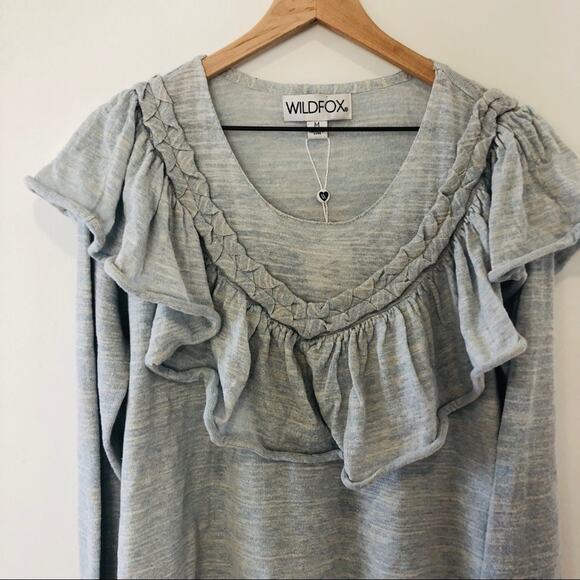 Wildfox Lais ruffled light Blue heather sweater Medium NWT - Picture 4 of 11